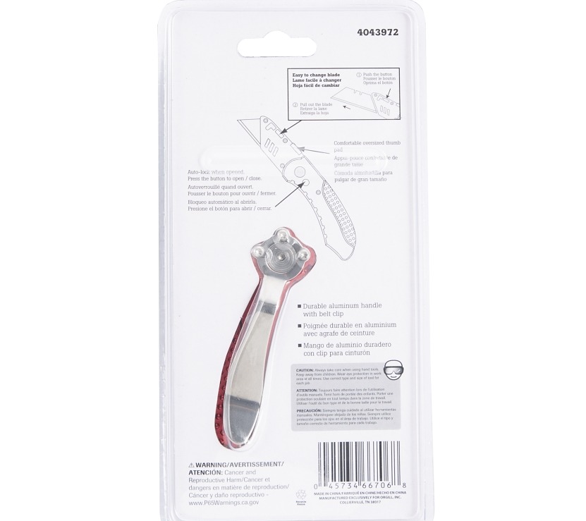 Vulcan Utlity Knife, Steel Blade, Red Handle