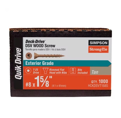 [HCKDSVT158S] Simpson Strong-Tie Deck-Drive™ DSV #8x1-5/8 Wood Screws 1000ct Collated